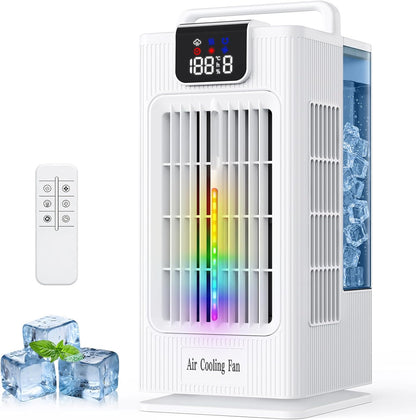 Portable Air Conditioners, 2000ML Personal Air Conditioner, Mini Air Conditioner, Evaporative Air Cooler Fan with 120° Oscillation, 7 RGB Light Modes, 4 Speeds & 1-8H Timer for Bedroom Office