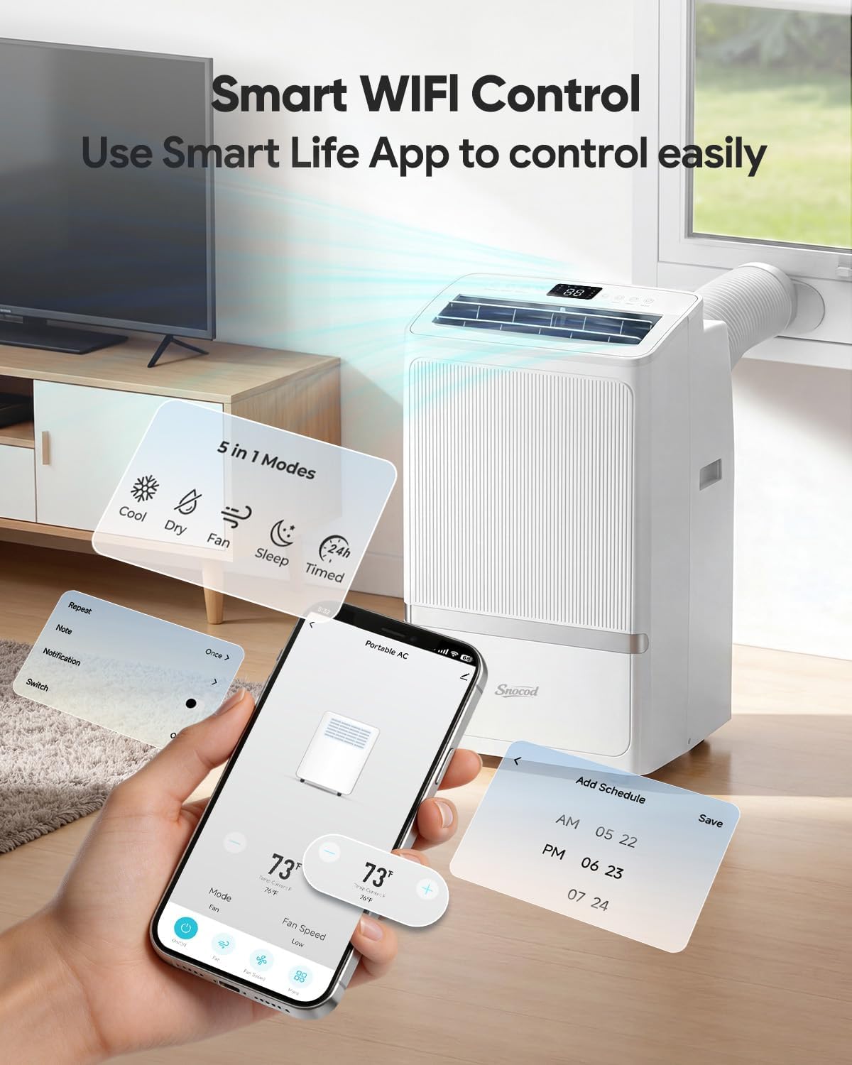 16,000 BTU Portable Air Conditioners for Rooms up to 800 Sq Ft, Drainage-Free Cooling AC Unit with Smart App & Remote, Quiet Portable AC Unit with Dehumidifier & Fan, Sleep Mode for Home Office