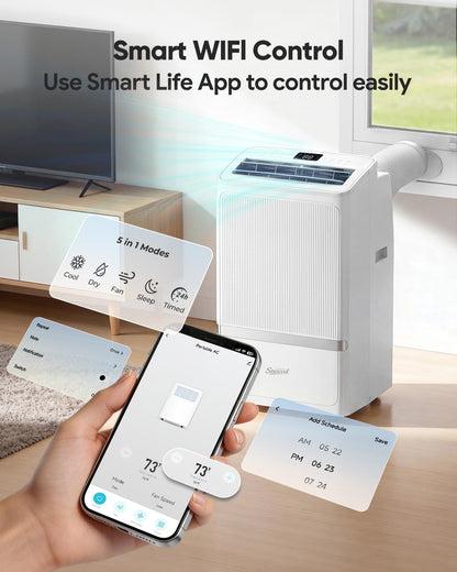 16,000 BTU Portable Air Conditioners for Rooms up to 800 Sq Ft, Drainage-Free Cooling AC Unit with Smart App & Remote, Quiet Portable AC Unit with Dehumidifier & Fan, Sleep Mode for Home Office