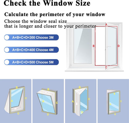 400CM(157") Window Seal Kit, Casement AC Window Vent Seal Kit, 100% Sealing Effect Waterproof Window Seal Kit, Easy Installation, Fit for Single&Dual Hose 1~6in Portable Air Conditioner, Tumbler Dryer