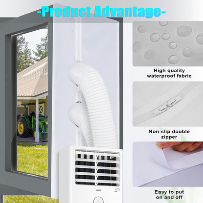 Zihvfzu 400CM(157'') Universal AC Window Seal Kit - Waterproof Vent Cover with Zipper for Casement/Skylight Windows, Fits 5.1''/5.9'' Hose, Single/Dual Hose AC & Dryers, No Drilling Needed