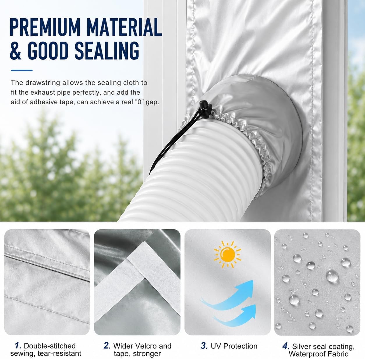 Window Seal Kit Silver for Portable Air Conditioner - 【30% Sunshade Heat Insulation Universal】- Window Vent Seal Kit For AC And Tumble Dryer - 100% Sealing Waterproof Adjustable L