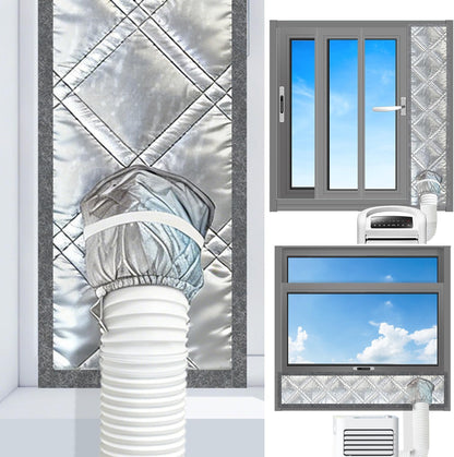 420D High-Density Portable AC Window Seal Kit Stepless Adjustable up to 40" 100% Blackout & Claw-Proof Pet Friendly Fabric, Silver Coated Heat Reflection Shield for Sliding Doors & Windows