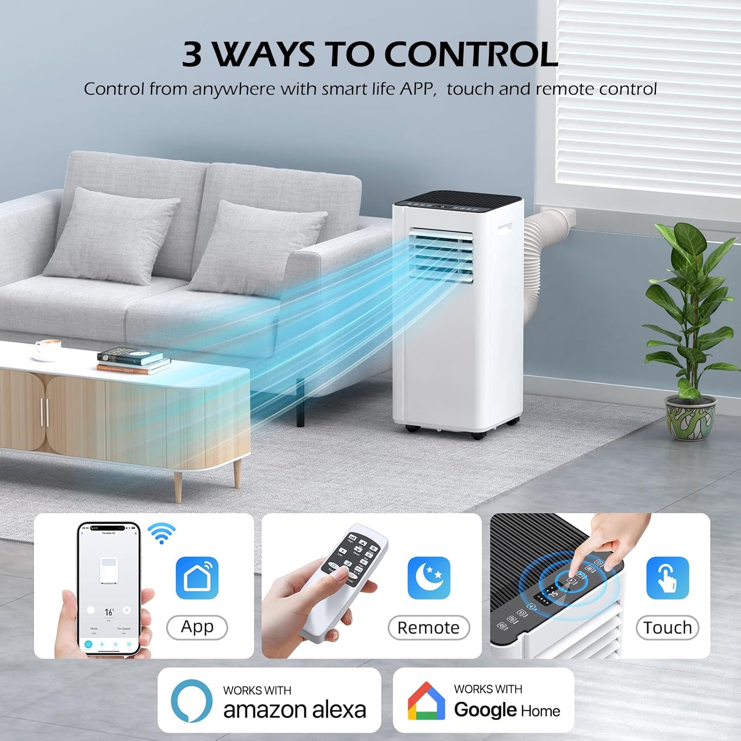 16000 BTU Portable Air Conditioners with WiFi APP, 5-in-1 Portable AC Unit for Large Room up to 750 Sq.Ft with Fast Cooling, Dehumidifier, Fan, Quiet 40dB Sleep Mode, 24H Timer for Home, Office