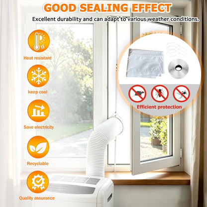 400CM(157") Portable Air Conditioner Window Seal Kit, Window Vent Seal Kit for Portable Air Conditioner Dryer, with Zip and Adhesive Fastener