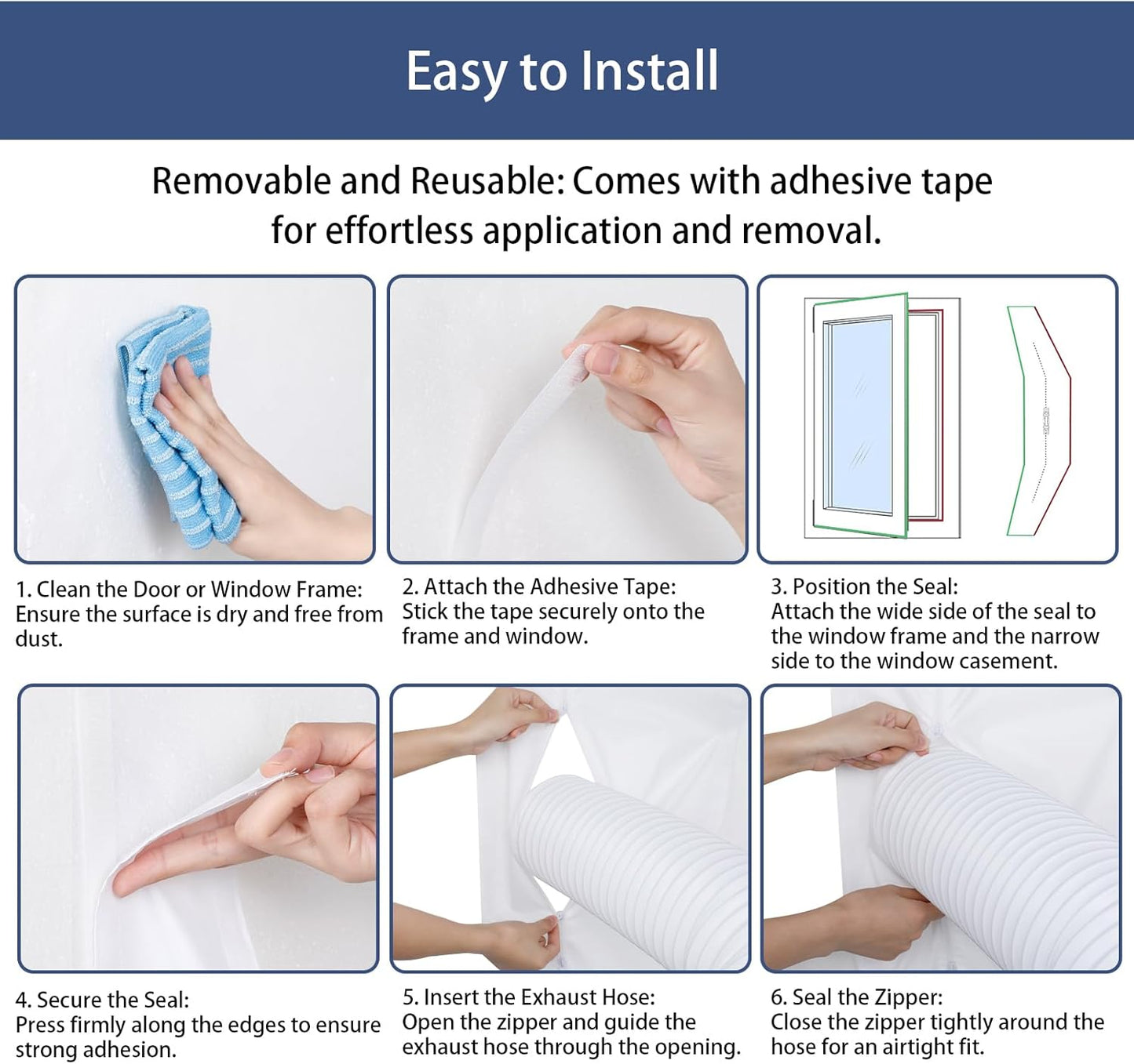 Portable Air Conditioner Window Seal Kit, 300CM (118") AC Casement, Hot Air Stop Air Exchange Guards with Zip and Adhesive Fastener Works with Mobile Air-Conditioning, Keep House Cool