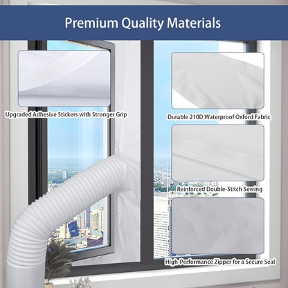 Portable Air Conditioner Window Seal Kit, 300CM (118") AC Casement, Hot Air Stop Air Exchange Guards with Zip and Adhesive Fastener Works with Mobile Air-Conditioning, Keep House Cool
