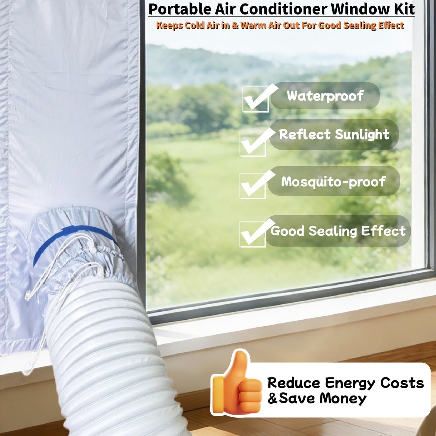 Portable Air Conditioner Window Seal Kit,10In x 36~62 Inch Full Sealing AC Window Vent Seal Kit for Mobile Air Conditioner & Dryer,Length Adjustable,Waterproof & Easy to Install