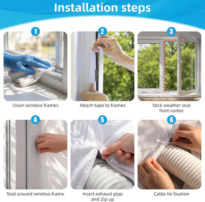 2 Pcs Portable Air Conditioner Window Seal Kit 157'' for Casement Air Exchange Guards with Zip and Adhesive Fastener Works Works with Tumble Dryer, Keep House Cool