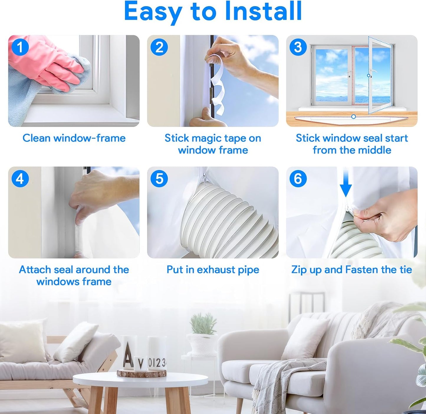 Gruntbear 600CM Universal Window Seal for Portable Air Conditioner, 236 Inch Portable AC Window Seal with Zip and Adhesive Fastener Works with Tumble Dryer, Easy to Install