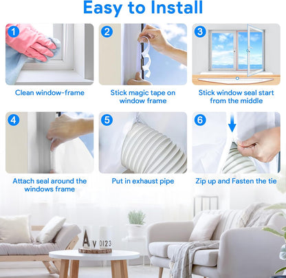 Gruntbear 600CM Universal Window Seal for Portable Air Conditioner, 236 Inch Portable AC Window Seal with Zip and Adhesive Fastener Works with Tumble Dryer, Easy to Install