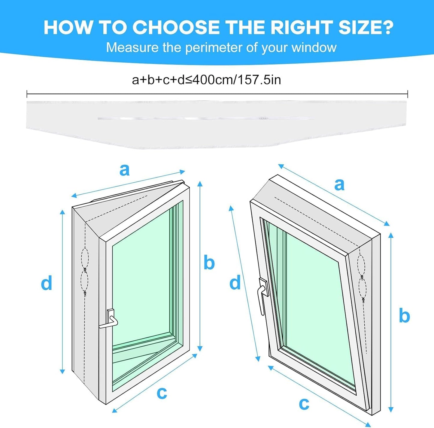 400 cm/157”Universal Window Seal for Portable Air Conditioner Vent Kit and Tumble Dryer Easy to Install - Air Exchange Guards with Zip and Adhesive Fastener