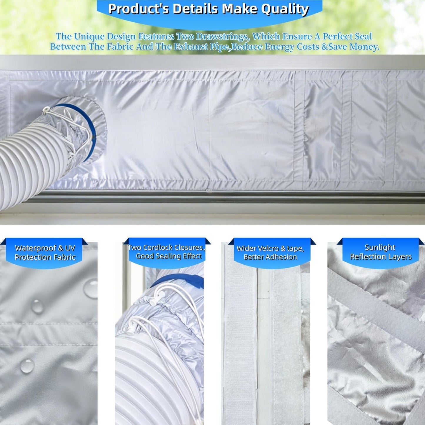 Portable Air Conditioner Window Seal Kit,10In x 36~62 Inch Full Sealing AC Window Vent Seal Kit for Mobile Air Conditioner & Dryer,Length Adjustable,Waterproof & Easy to Install