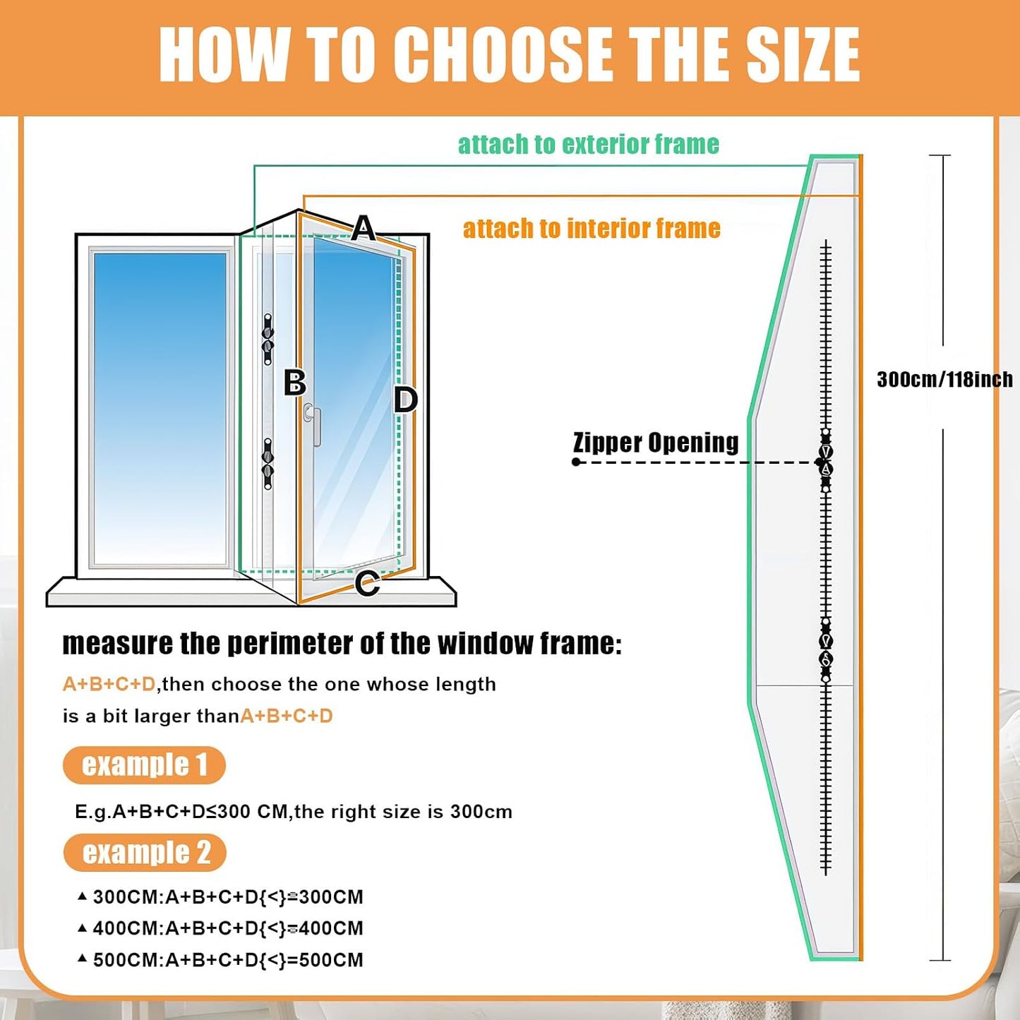 Hushee 2 Pack Portable Air Conditioner Window Seal Kit 300 cm Ac Window Vent Seal for Ac Unit & Dryer, Double Zipper Universal Kit with Cable Ties & Hook Loop Tape Waterproof No Drilling