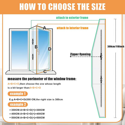 Hushee 2 Pack Portable Air Conditioner Window Seal Kit 300 cm Ac Window Vent Seal for Ac Unit & Dryer, Double Zipper Universal Kit with Cable Ties & Hook Loop Tape Waterproof No Drilling