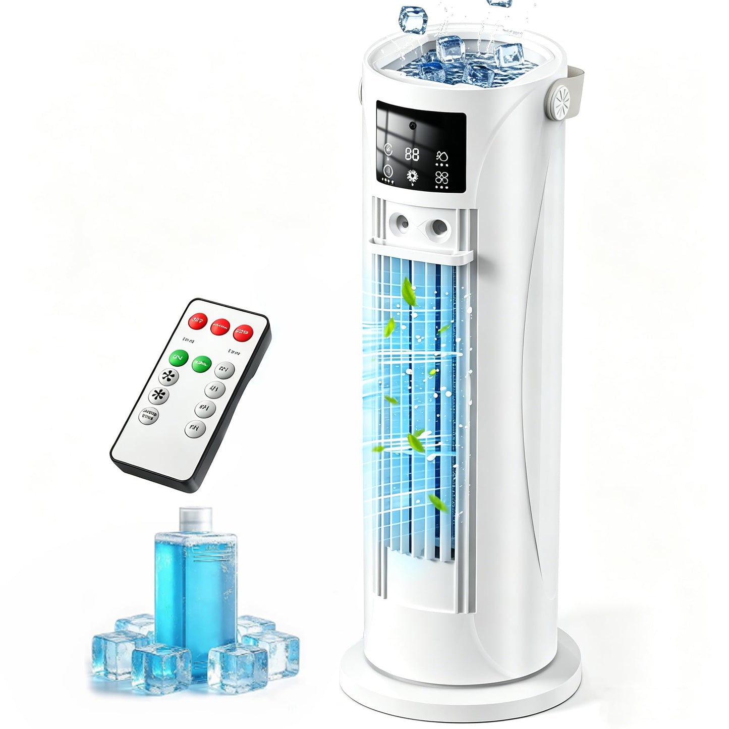 Portable Air Conditioners, 4 IN 1 Evaporative Air Cooler, 1200ML Water Tank, 3 Speeds & Storm Mode & Mist Spray, 120° Auto Oscillation, 12H Timer, Quiet Tower Cooling Fan for Room, Bedroom - White ﻿