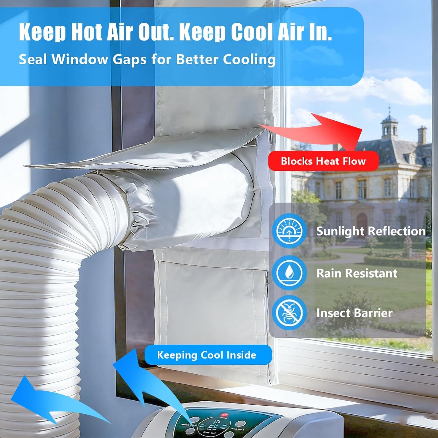 Window Seal Kit for Portable Air Conditioner Sliding Windows Portable AC Window Vent Kit Trim/Fold-to-Fit (11x64inch / 28x162cm)