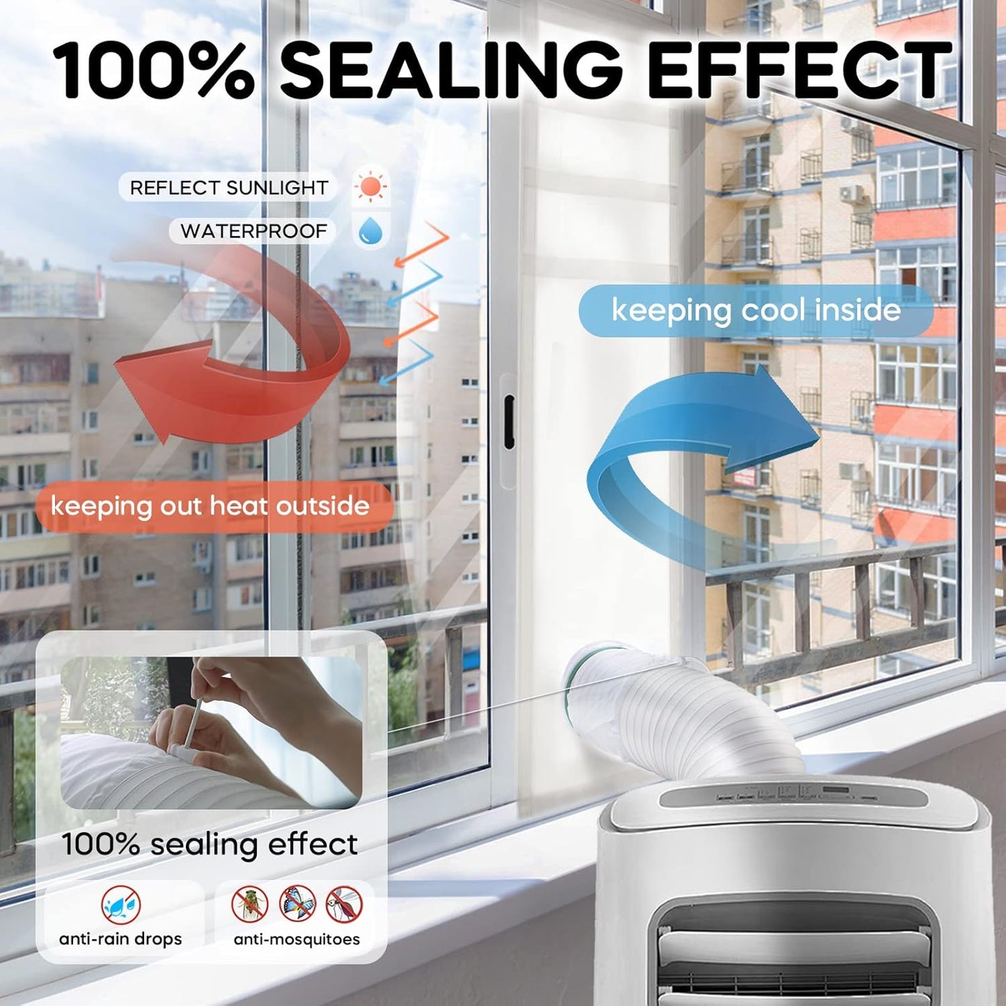 LOVIGA Portable Air Conditioner Window Kit, Window Vent Kit Seal Kit for Portable Air Conditioner Dryer, 10x40~64 Inch Length Adjustable Upgraded 100% Sealing Waterproof Easy to Install
