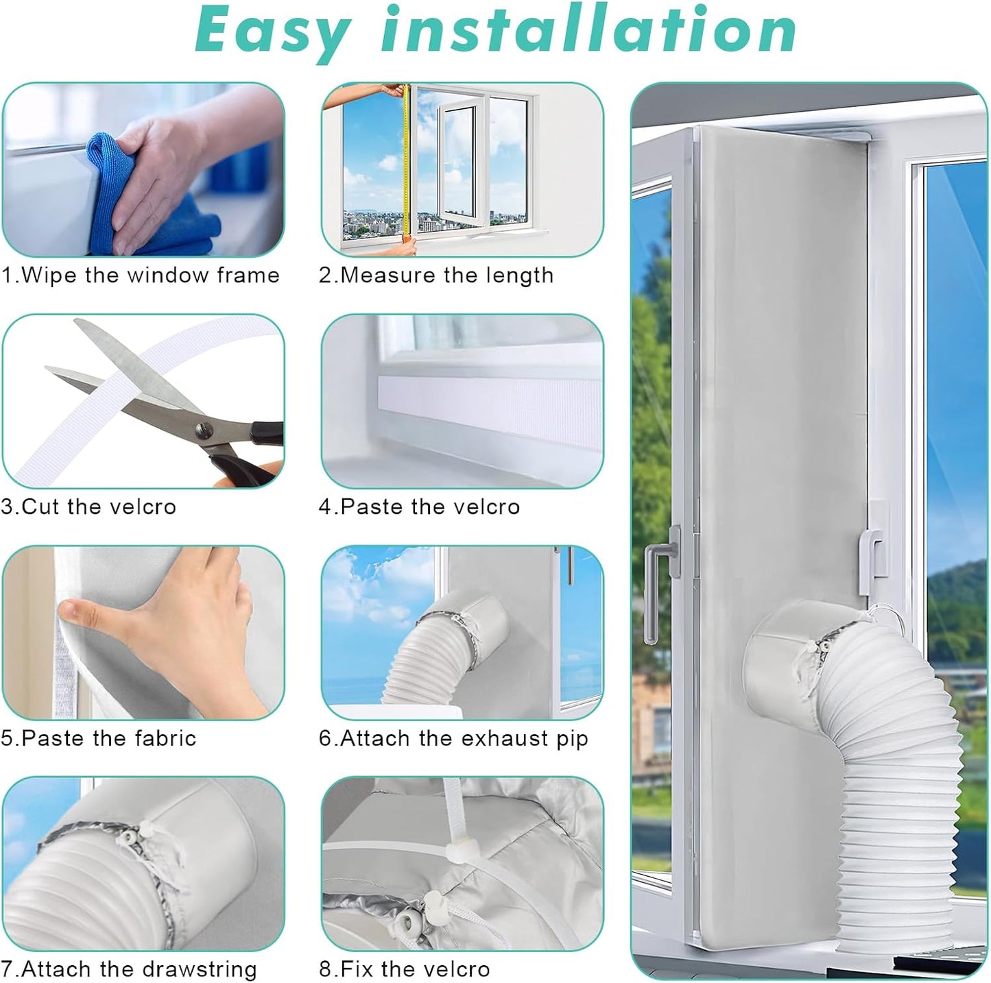 Fohil 500CM (196") Portable AC Window Seal Kit, Window Vent Seal Kit for Portable Air Conditioner Dryer, Waterproof Full Sealing A/C Vent Sealing Cloth for Push Out Windows
