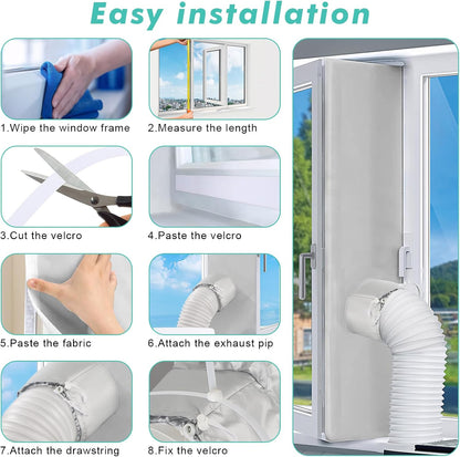 Fohil 400CM (157") Portable AC Window Seal Kit, Window Vent Seal Kit for Portable Air Conditioner Dryer, Waterproof Full Sealing A/C Vent Sealing Cloth for Push Out Windows
