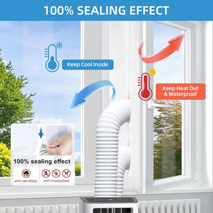 Portable Air Conditioner Window Seal Kit, 300cm/118 Inch Adjustable Window Sealing Strip, Hot Air Stop Air Exchange Guards with Zip & Adhesive Fastener, for Tumble Dryer & Mobile AC