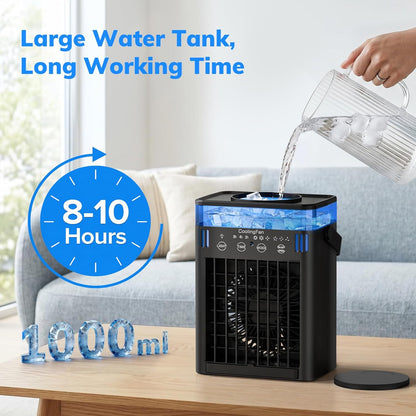 Portable Air Conditioner, Mini Air Conditioner Portable AC Unit with Remote, 3 Speeds & 3 Mist, 2-8H Timer & 7 Light, Evaporative Air Cooler Fan for Room Office Desk Home Dorm