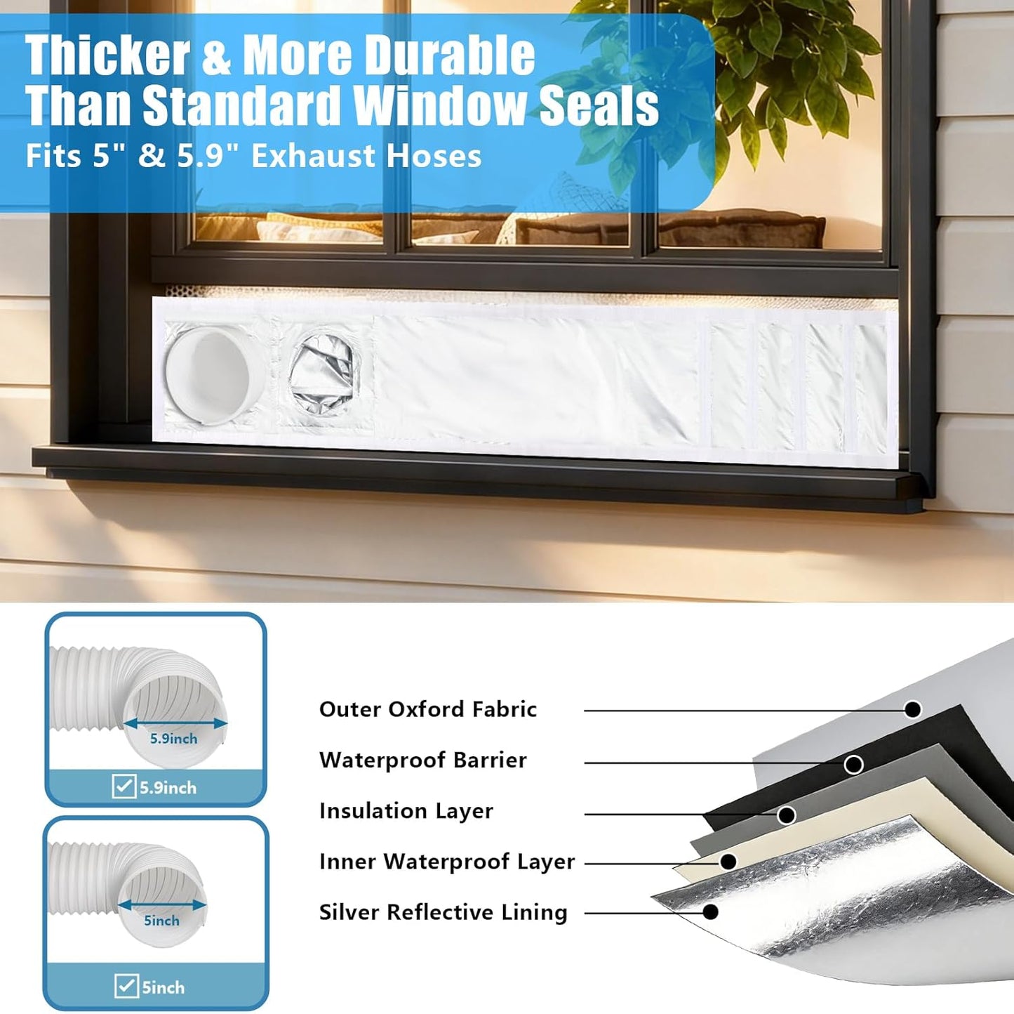 Window Seal Kit for Portable Air Conditioner Sliding Windows Portable AC Window Vent Kit Trim/Fold-to-Fit (11x64inch / 28x162cm)