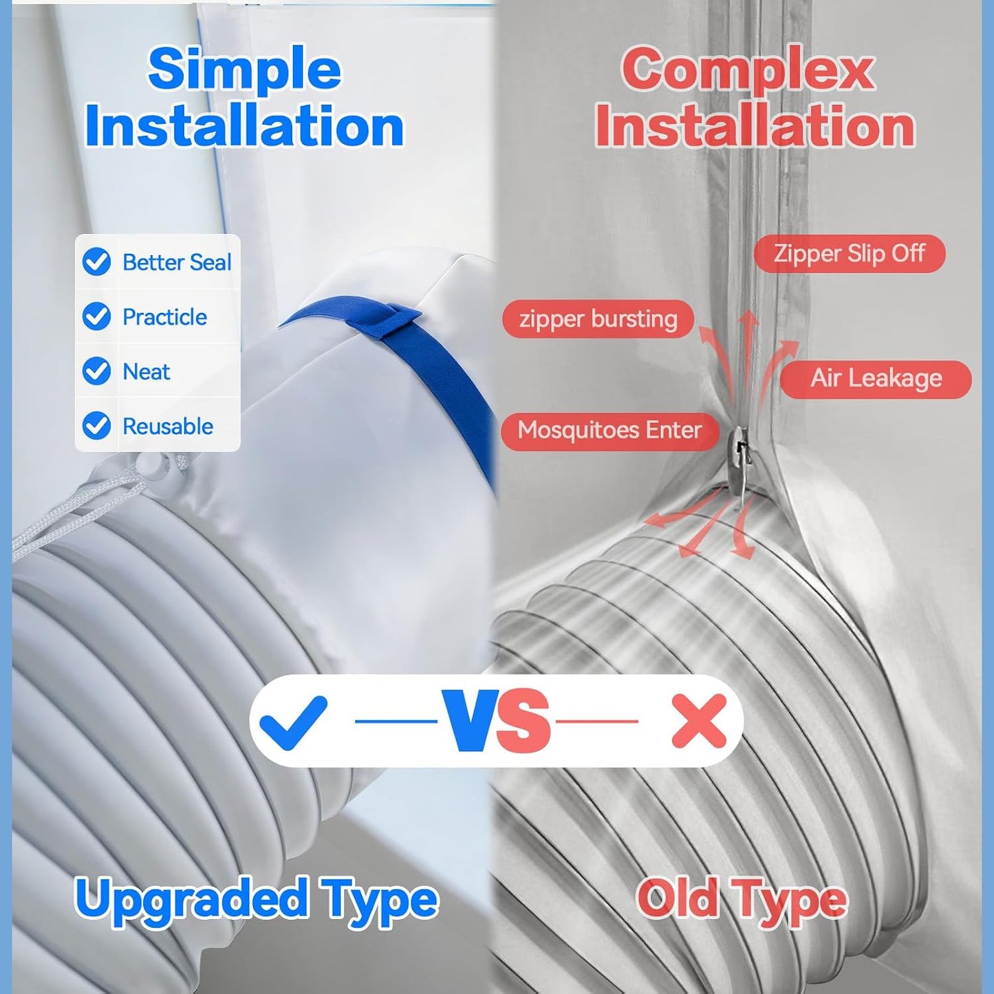 Portable Air Conditioner Window Vent Kit，Window Vent Seal Kit for Mobile Air Conditioning & Dryer，Full Sealing Waterproof，Fit Both 5" and 6" Exhaust Hose，Length Adjustable 10x24~36 inches