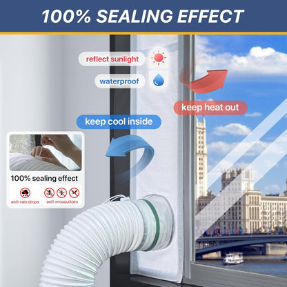 LOVIGA Drawstring Portable Air Conditioner Window Vent Kit, 100% Sealing Portable AC Window Kit Seal Kit, Fit Both 5" & 6" Hose, Keep Hot Air Out, Length Adjustable, Waterproof,10X44~64 Inch