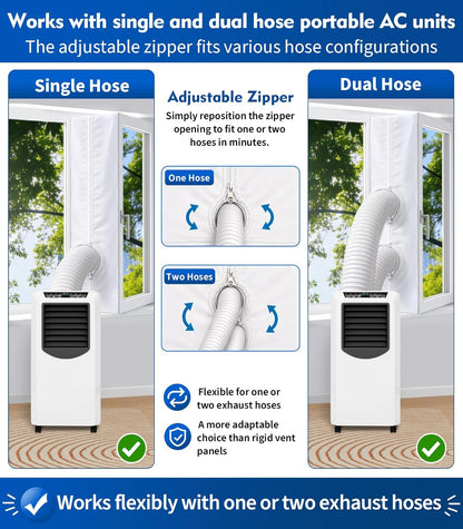 Portable AC Window Seal Kit for Casement & Crank Windows, 300CM/118" No-Drill Window Vent Kit, Adjustable Zipper Seal for Single & Dual Hose Portable Air Conditioners, Waterproof AC Window Kit
