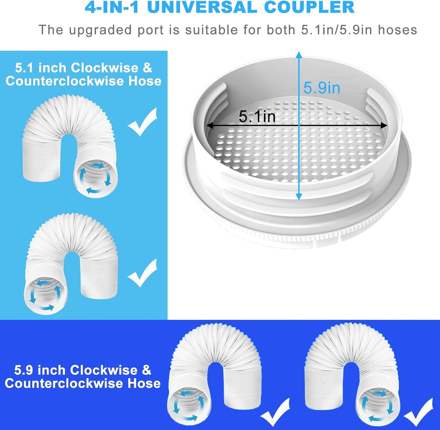 400CM (157") Portable AC Window Seal Kit with Universal Coupler Fit for 5.1"/5.9" Exhaust Hose, Casement Window Seal Kit for Mobile Air Conditioner, Full Sealing Waterproof AC Window Vent Seal Kit