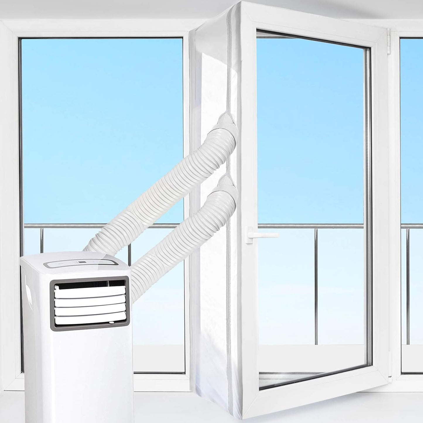 HOOMEE 220”(560CM) Universal Window Seal for Mobile Air Conditioner and Tumble Dryer – Window Kit Works with Portable AC, Easy to Install - Air Exchange Guards with Zip and Adhesive Fastener