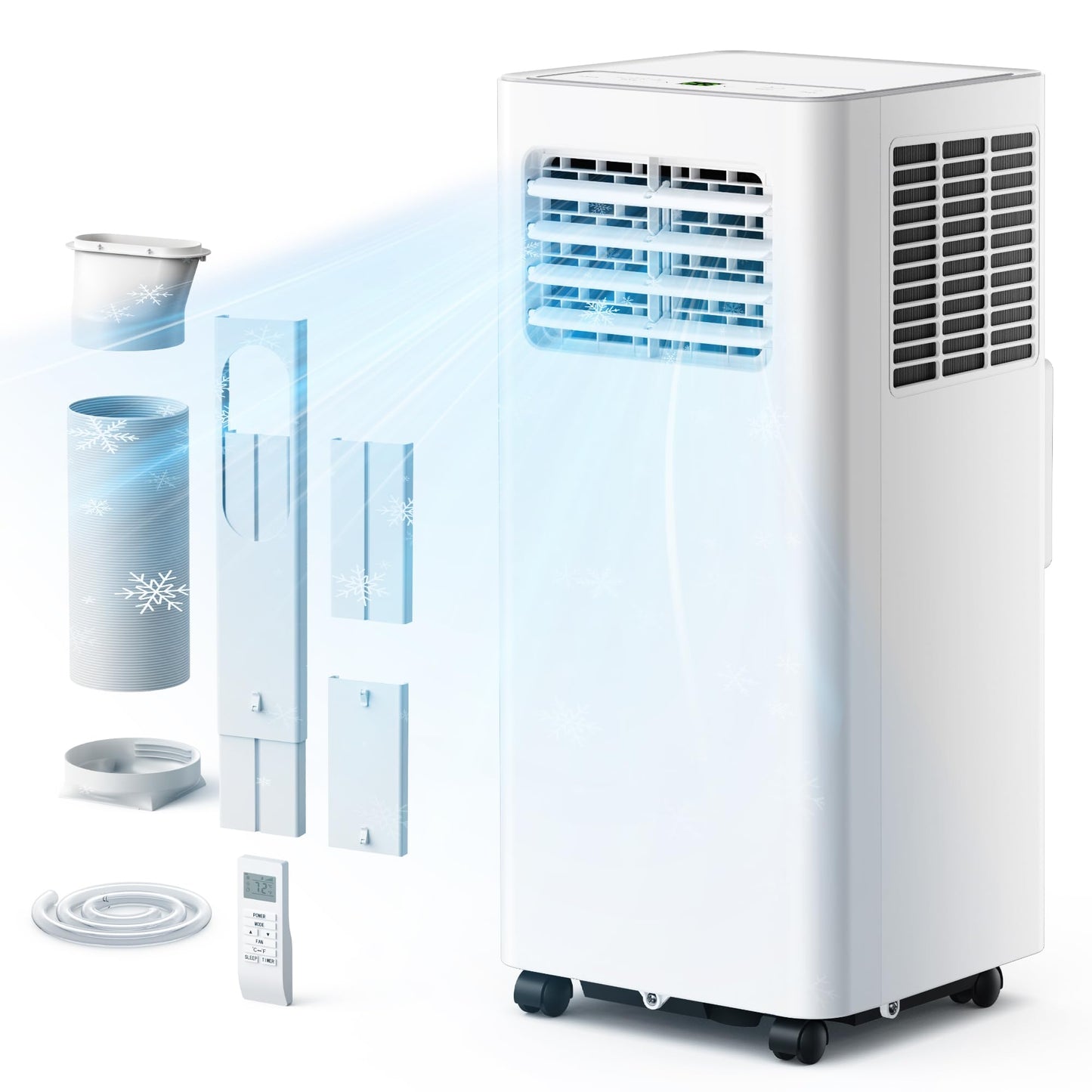 EUHOMY 8,000 BTU Portable Air Conditioners, 4-in-1 Air Conditioner Portable Up to 350 Sq.Ft., Portable AC Unit with Cool, Fan, Dehumidifier, Sleep, 24H Timer, Remote & Installation Kit, for Bedroom