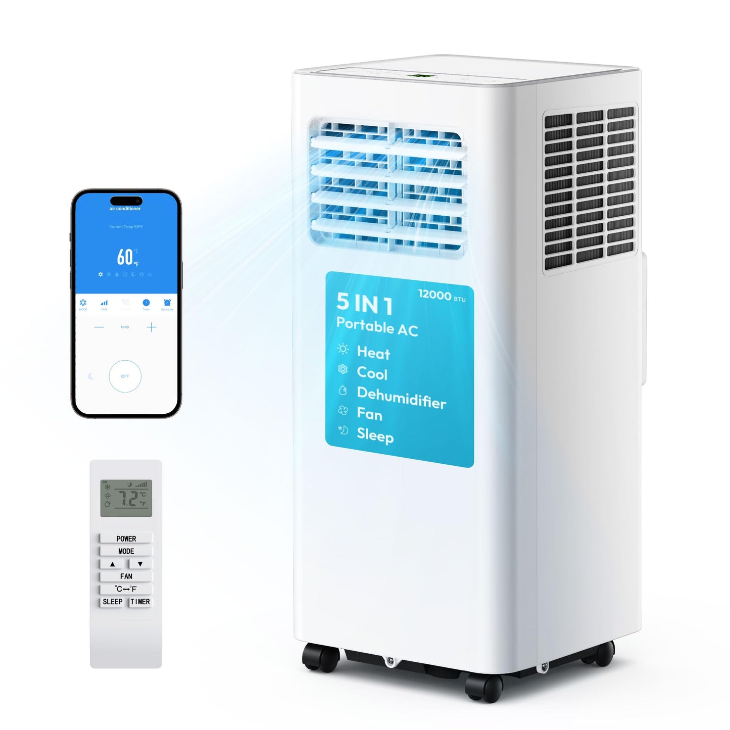 EUHOMY 8,000 BTU Portable Air Conditioners, 4-in-1 Air Conditioner Portable Up to 350 Sq.Ft., Portable AC Unit with Cool, Fan, Dehumidifier, Sleep, 24H Timer, Remote & Installation Kit, for Bedroom