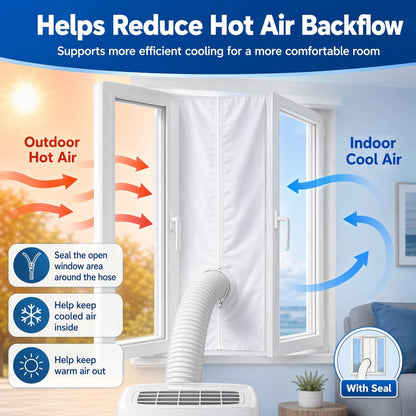 Portable AC Window Seal Kit for Casement & Crank Windows, 300CM/118" No-Drill Window Vent Kit, Adjustable Zipper Seal for Single & Dual Hose Portable Air Conditioners, Waterproof AC Window Kit
