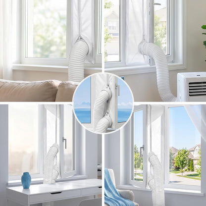 Portable AC Window Seal Kit, 157" Adjustable Zipper Seal, Waterproof Window Vent Kit for Single/Dual Hose, Crank Out, Awning, and Skylights