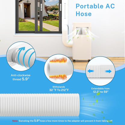 YJHome Portable AC Window Vent Kit with 5.9" Exhaust Hose & Universal Coupler, Air Conditioner Window Seal Kit with Plates, Upgraded Rain Cover, Portable Air Conditioner Window Kit for Sliding Window