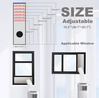 Portable ac Window Vent kit【Titanium Silver+Black 100% Light Block】- Universal Thick Portable Air Conditioner Window Seal for AC and Tumble Dryer - 100% Sealing Waterproof Adjustable(L)