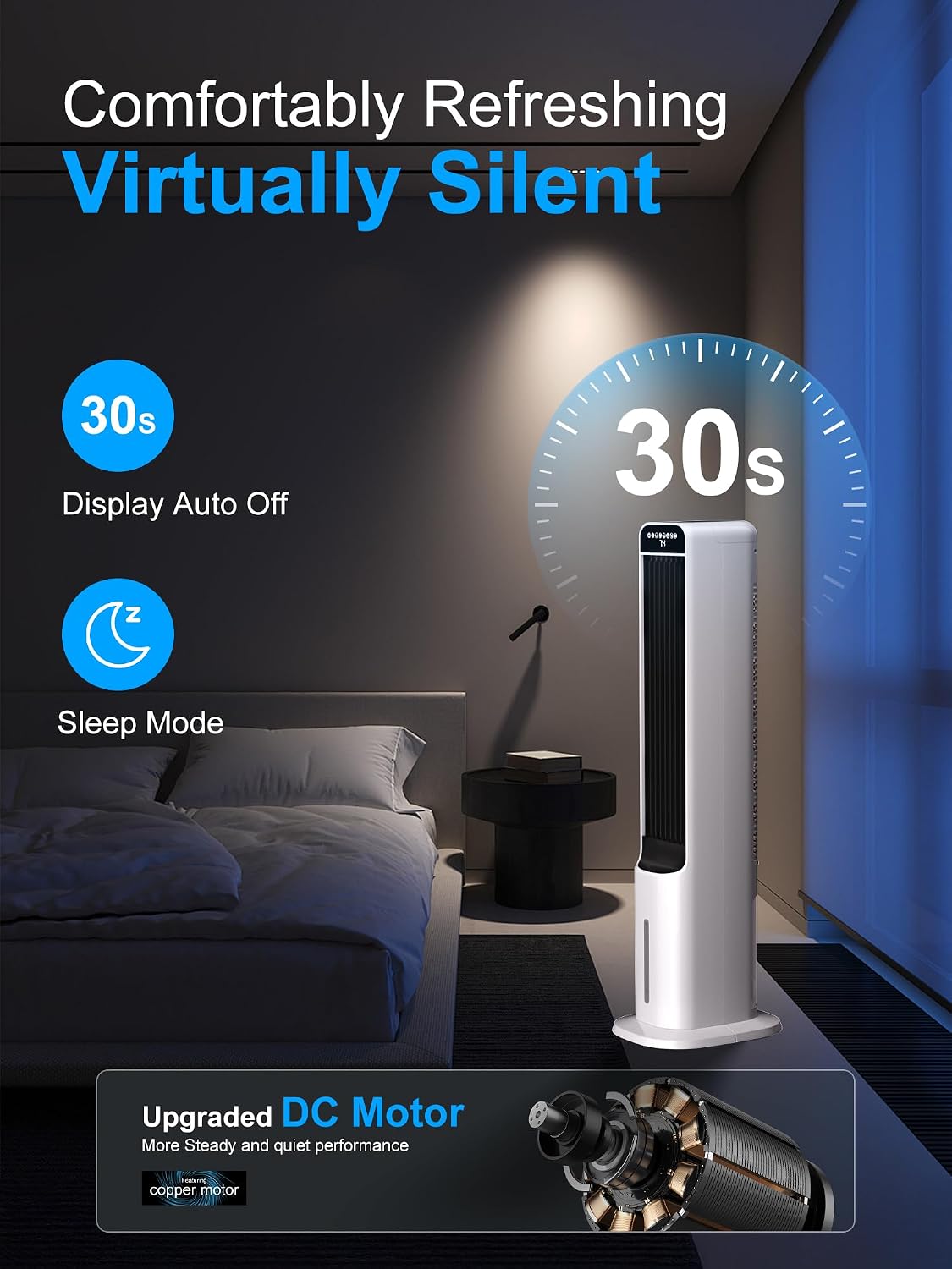 MEPTY 3-IN-1 Evaporative Air Cooler, Cooling Fans that Blow Cold Air with 120° Oscillation, 12H Timer, 3 Speeds, Portable Swamp Cooler for Indoor Use, Windowless Portable Air Conditioners