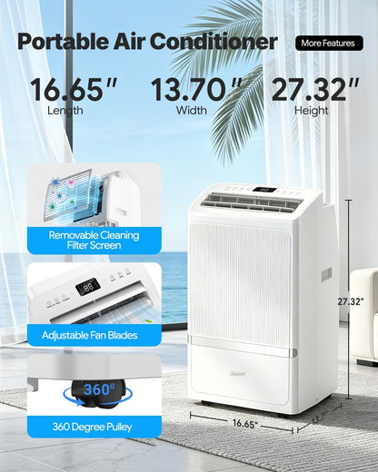 16,000 BTU Portable Air Conditioners for Rooms up to 800 Sq Ft, Drainage-Free Cooling AC Unit with Smart App & Remote, Quiet Portable AC Unit with Dehumidifier & Fan, Sleep Mode for Home Office