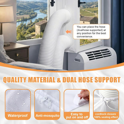 Hushee 2 Pack Portable Air Conditioner Window Seal Kit 300 cm Ac Window Vent Seal for Ac Unit & Dryer, Double Zipper Universal Kit with Cable Ties & Hook Loop Tape Waterproof No Drilling