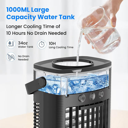 Portable Air Conditioners, Small Air Conditioner Portable with Remote, 3 Speeds & 3 Mist Modes & Timer Mini Evaporative Air Cooler, Personal Cooling Misting Fan for Bedroom Office Room Desk, Black