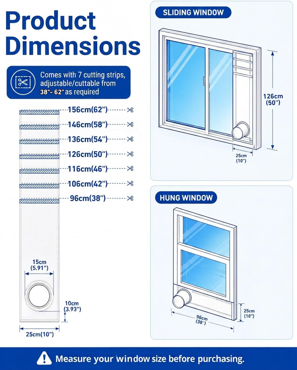 Portable AC Window Vent Kit, Heavy Duty Heat-Insulating Air Conditioner Window Seal Kit, Cut-to-Length Full Sealing AC Unit Windows Kit - 10" W x 38–62" L