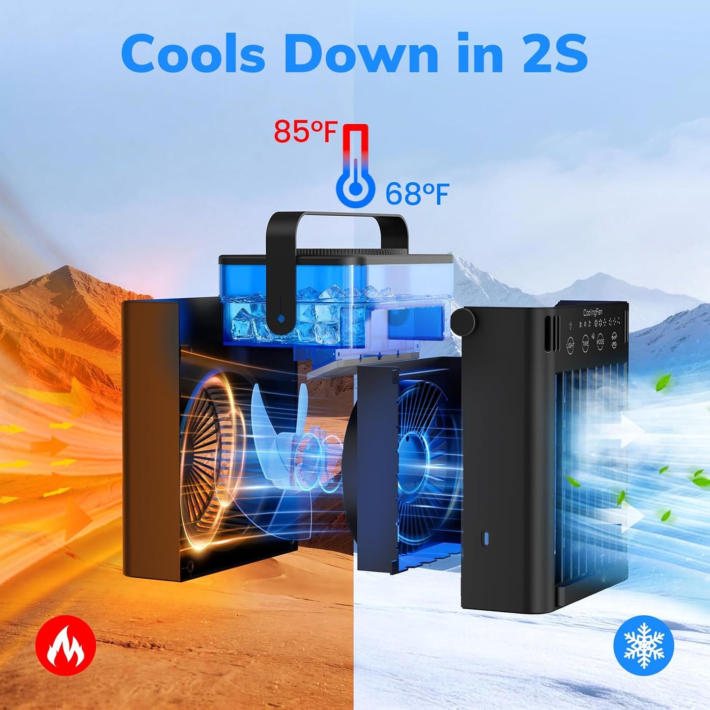 Portable Air Conditioner, Mini Air Conditioner Portable AC Unit with Remote, 3 Speeds & 3 Mist, 2-8H Timer & 7 Light, Evaporative Air Cooler Fan for Room Office Desk Home Dorm