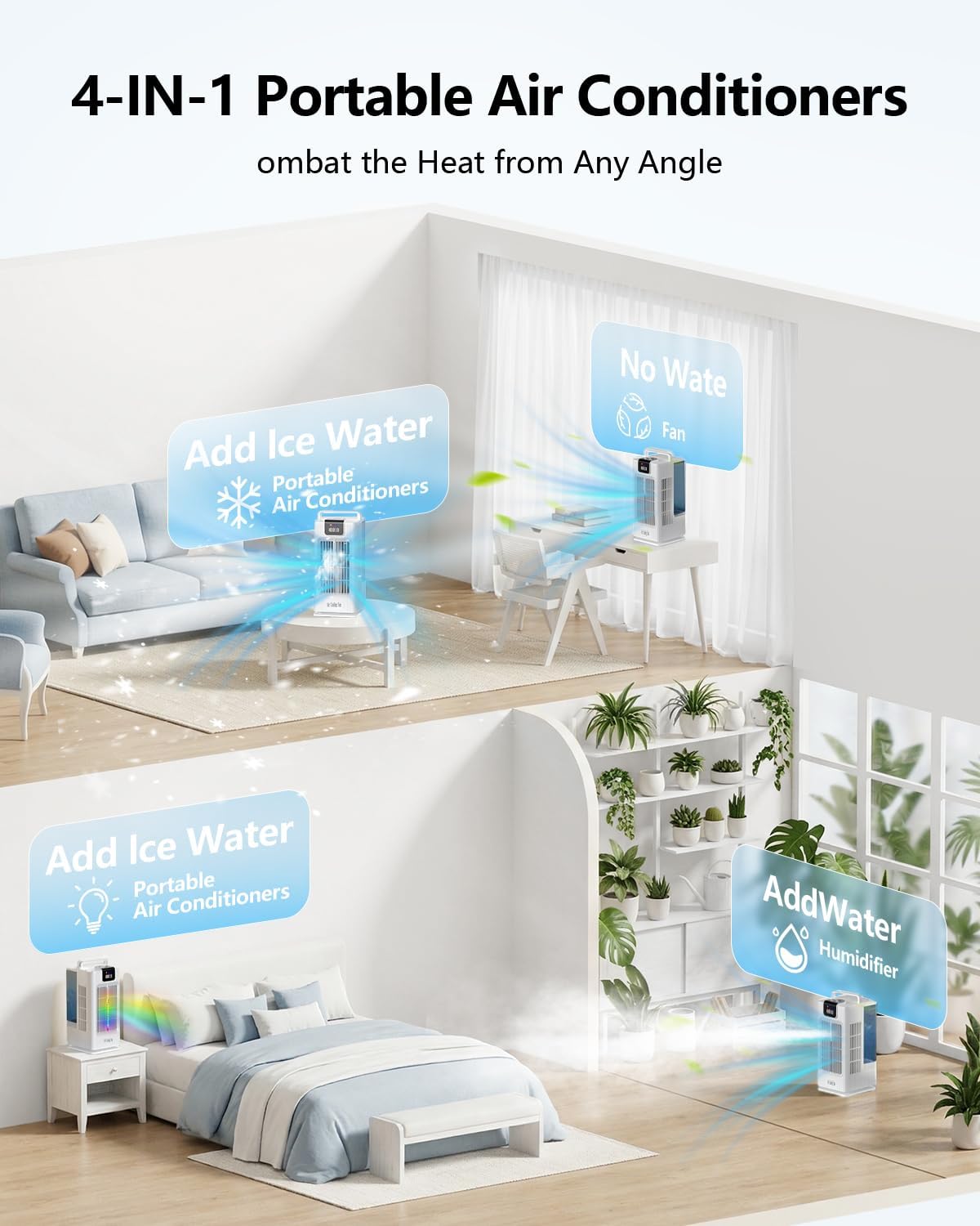 Portable Air Conditioners, 2000ML Personal Air Conditioner, Mini Air Conditioner, Evaporative Air Cooler Fan with 120° Oscillation, 7 RGB Light Modes, 4 Speeds & 1-8H Timer for Bedroom Office