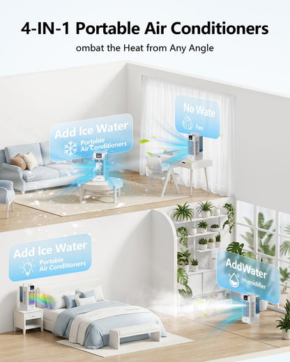Portable Air Conditioners, 2000ML Personal Air Conditioner, Mini Air Conditioner, Evaporative Air Cooler Fan with 120° Oscillation, 7 RGB Light Modes, 4 Speeds & 1-8H Timer for Bedroom Office