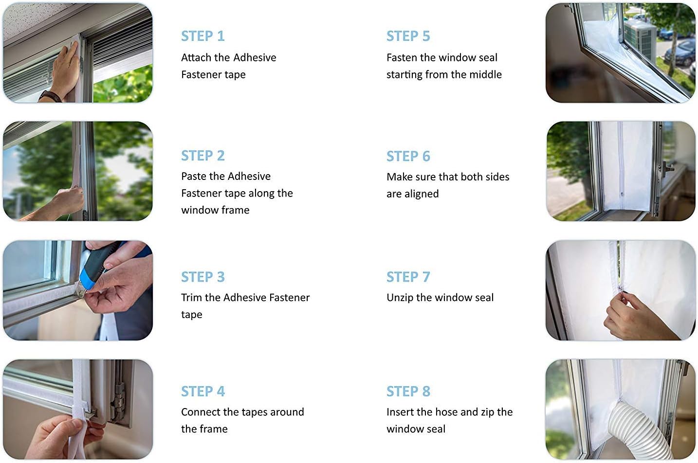 Universal Window Seal（400CM） with Zip and Hook Tape Suitable for Mobile Portable Air Conditioner and Tumble Dryer，Air Exchange Guards Easy to Install - No Need for Drilling Holes