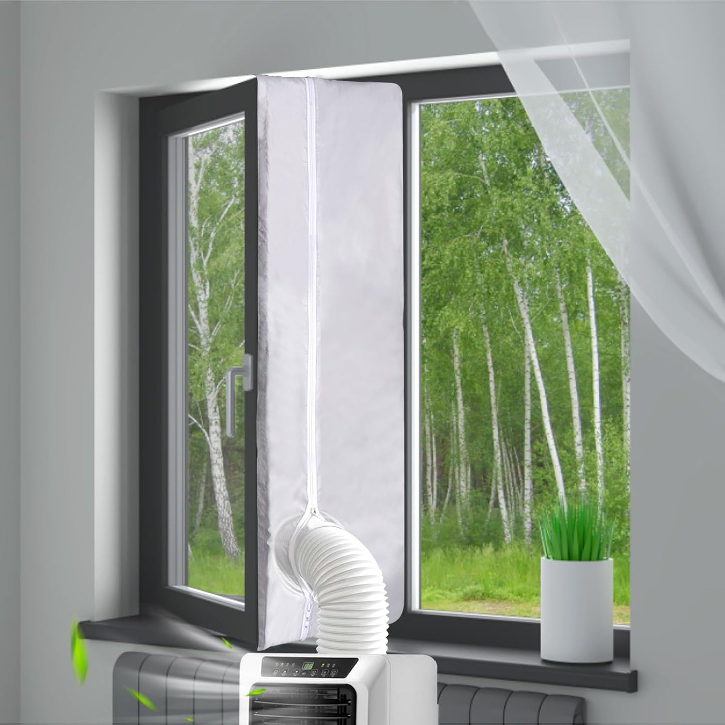 400CM (157") Portable AC Window Vent Kit with 2 Zipper Doors, Universal Casement Window Vent Seal Kit for Mobile Air Conditioner and Dryer, Upgraded Full Sealing Waterproof AC Window Seal Kit