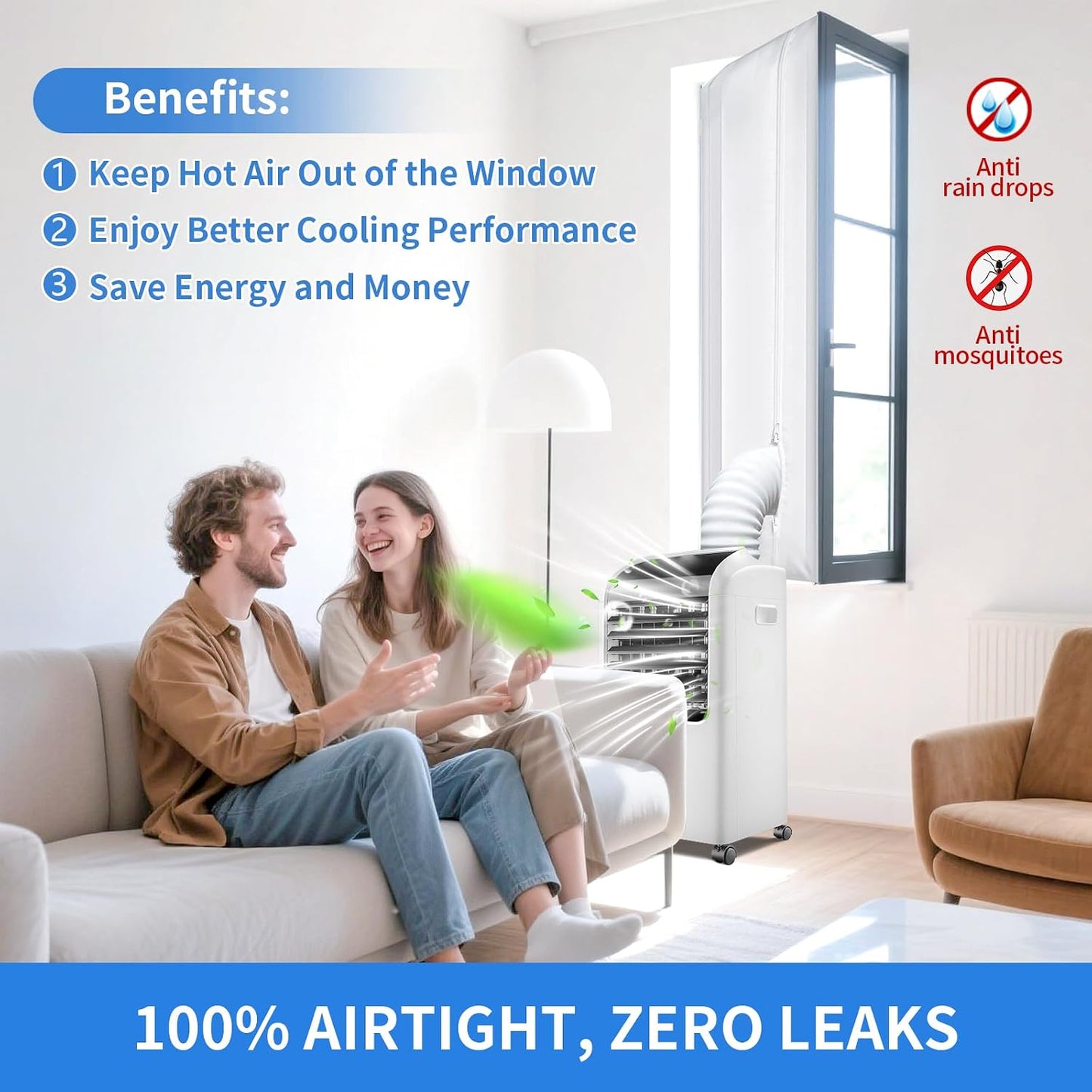 FSEN 400CM Universal Window Seal Kit for Portable AC - Heavy-Duty Oxford Fabric, No-Drill Waterproof Cover with Zipper & 2xVelcro, Fits Sliding/Crank-Out/Skylight Windows，Dust & Saves Energy (157")