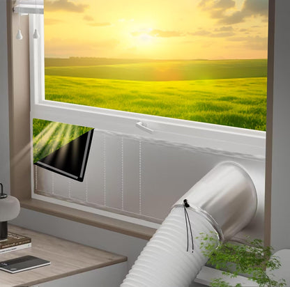 Portable ac Window Vent kit【Titanium Silver+Black 100% Light Block】- Universal Thick Portable Air Conditioner Window Seal for AC and Tumble Dryer - 100% Sealing Waterproof Adjustable(L)